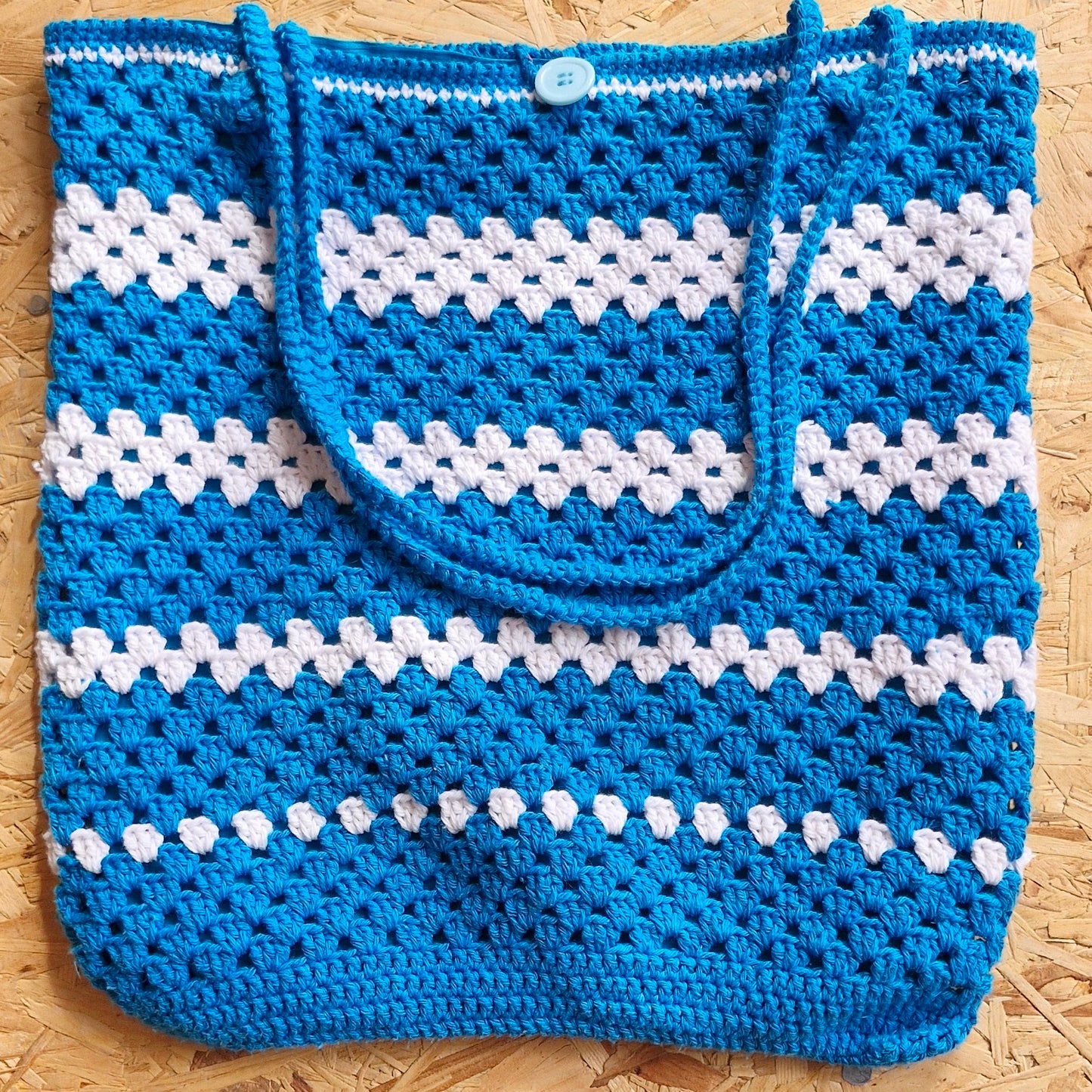 Large striped crochet tote bag
