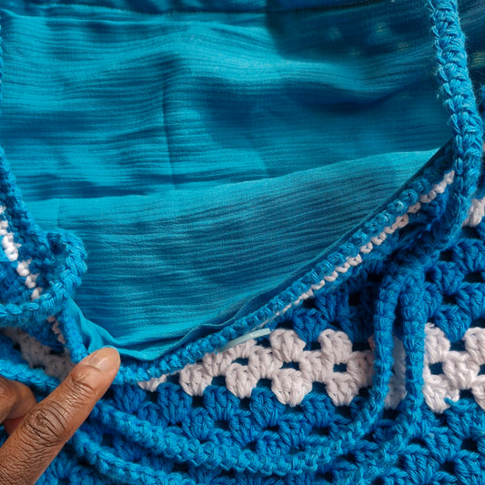 Large striped crochet tote bag