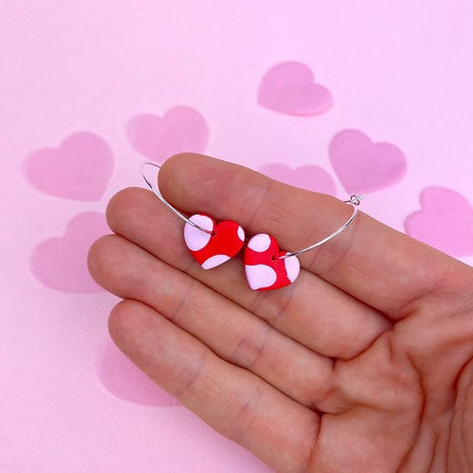 Pink and red heart hoop earrings