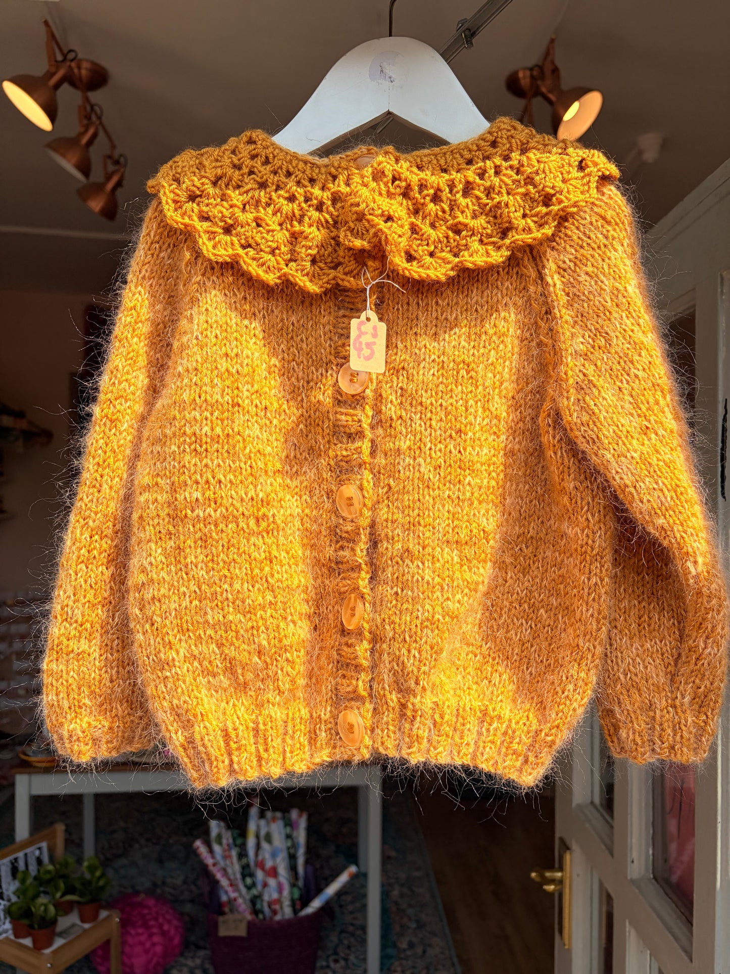 Cashmere knitted childrens cardigan in mustard