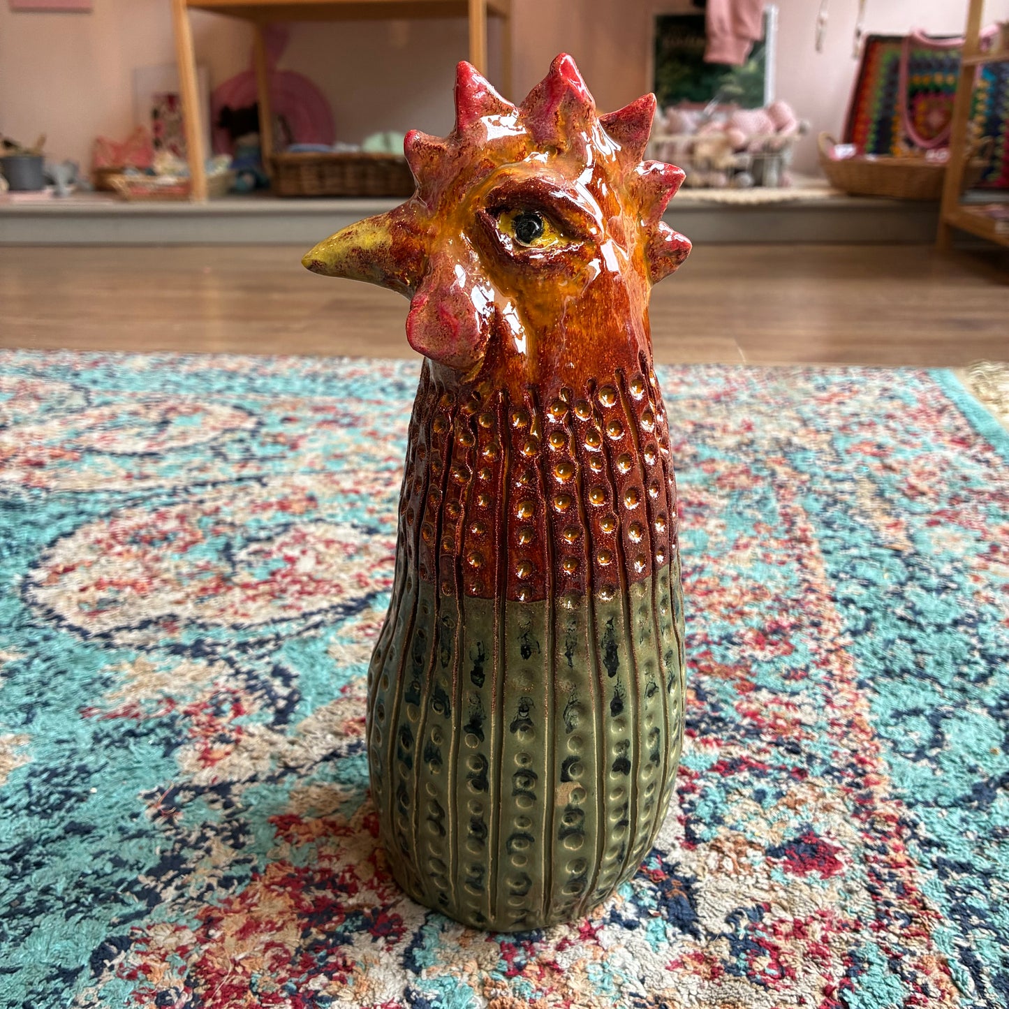 Handbuilt ceramic chicken 27cm