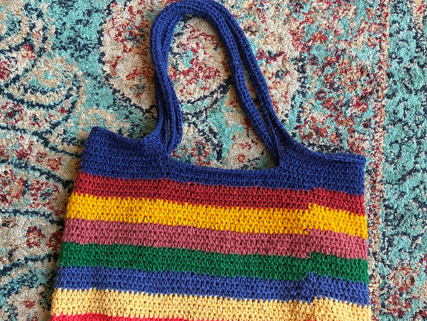 Striped crochet shopper style bag