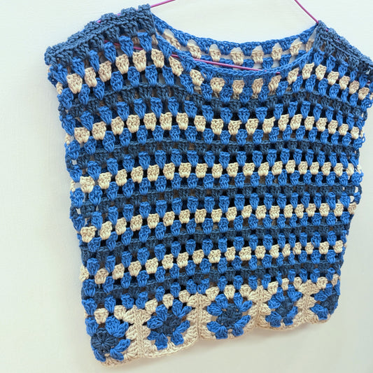Blue and buttemilk crochet crop top S