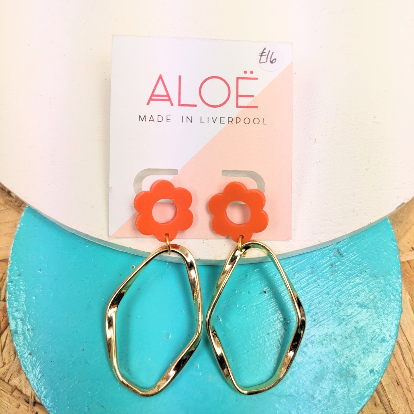 Orange Flower irregular oval earrings
