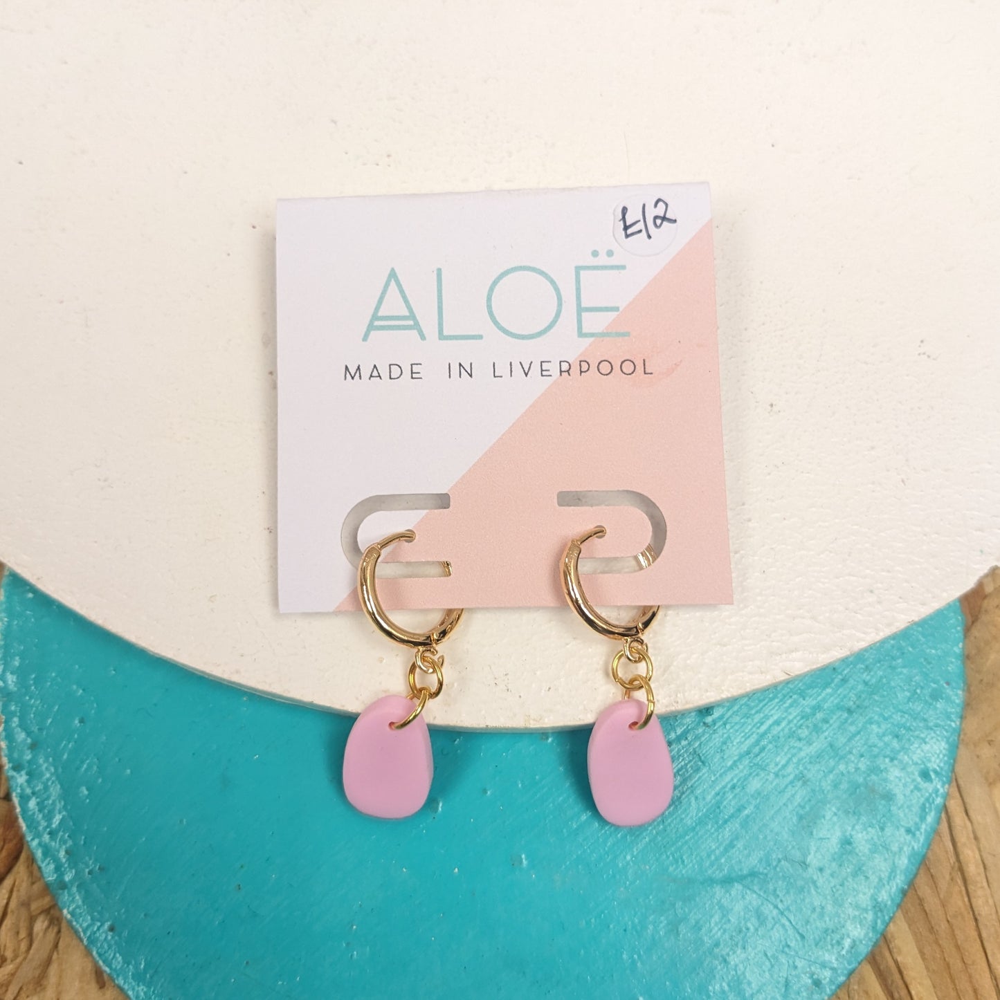 Pink and gold drop earrings