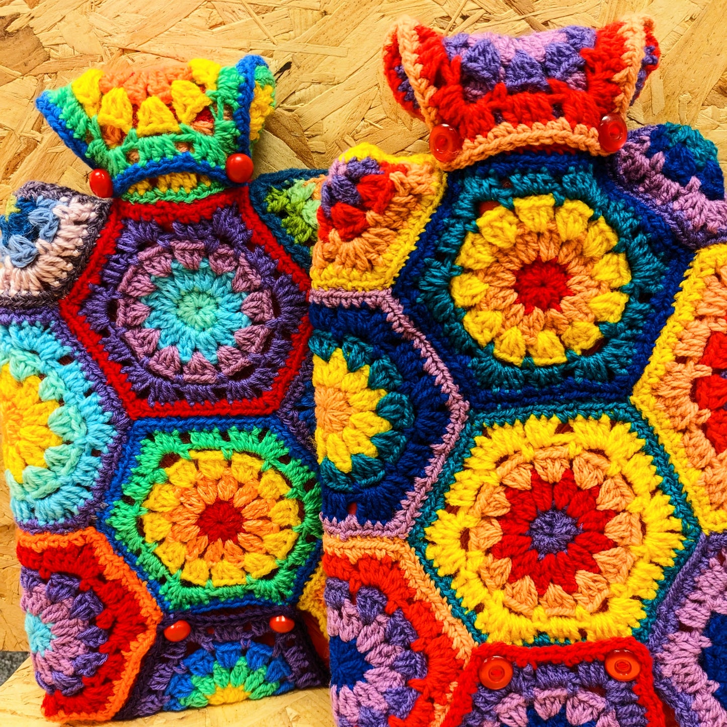 Granny square crochet hot water bottle