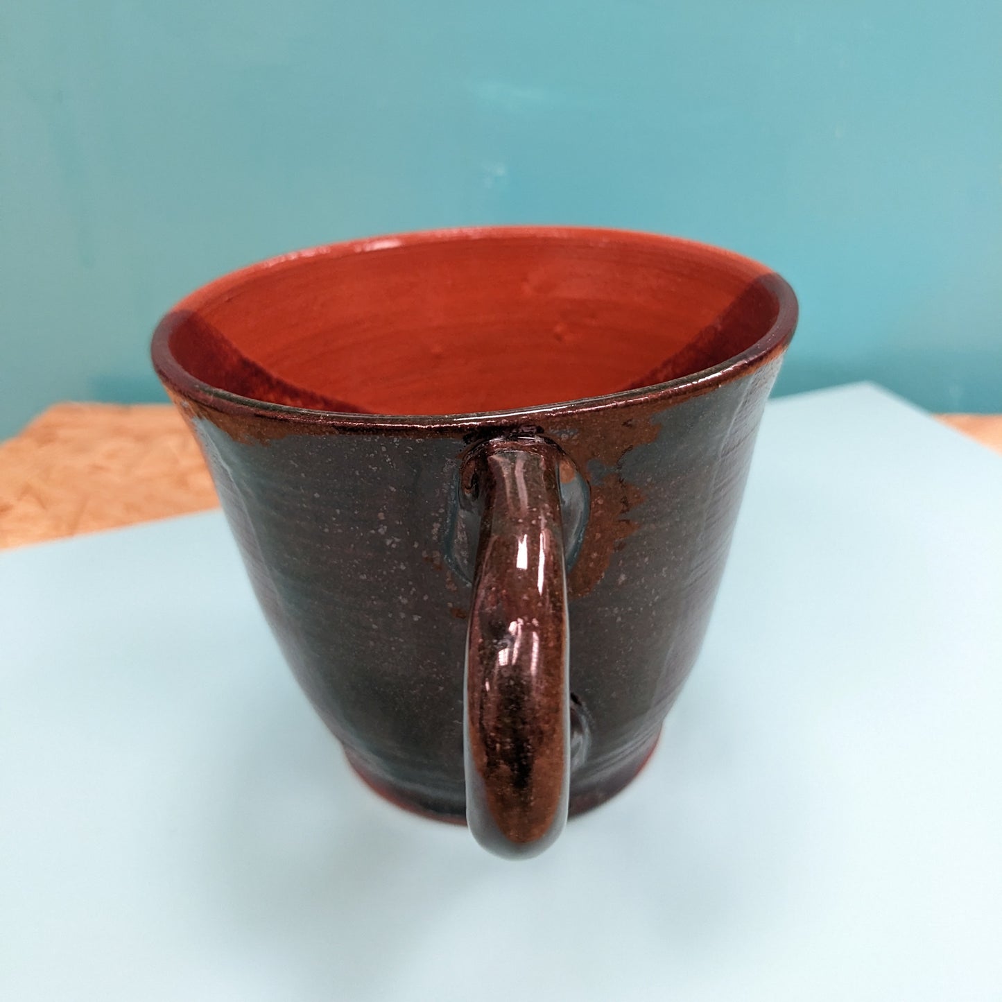 Wide brim abstract face mug handmade in leeds