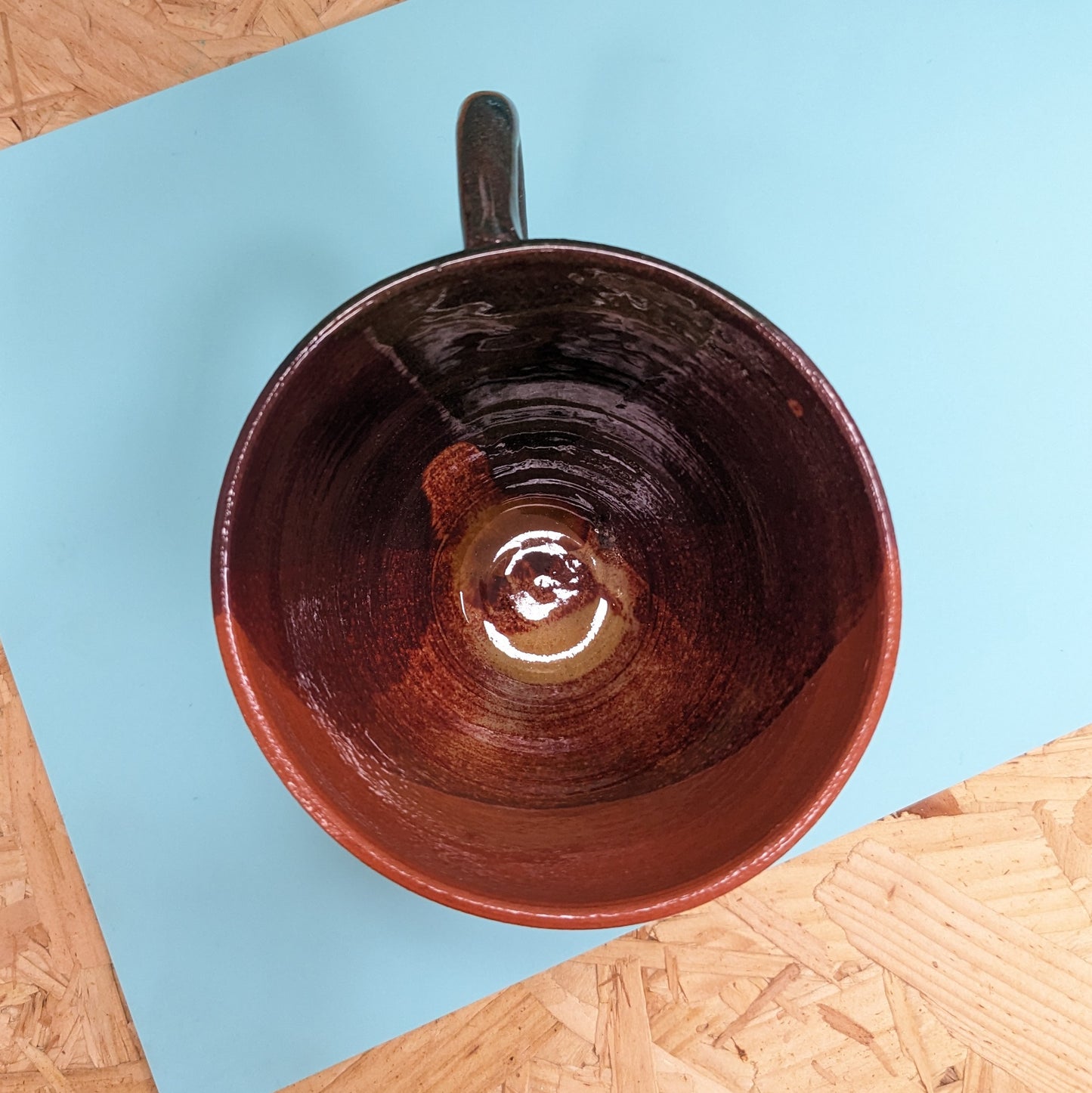 Wide brim abstract face mug handmade in leeds