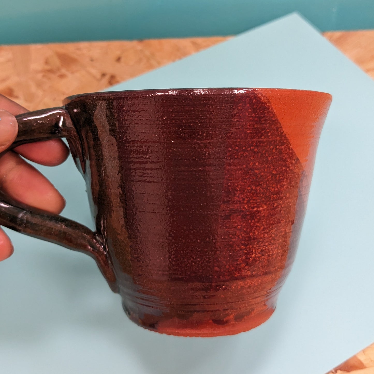 Wide brim abstract face mug handmade in leeds