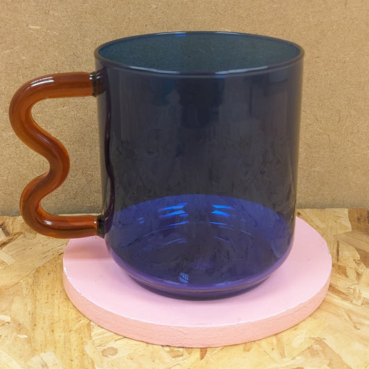 Wave glass mug in electric blue