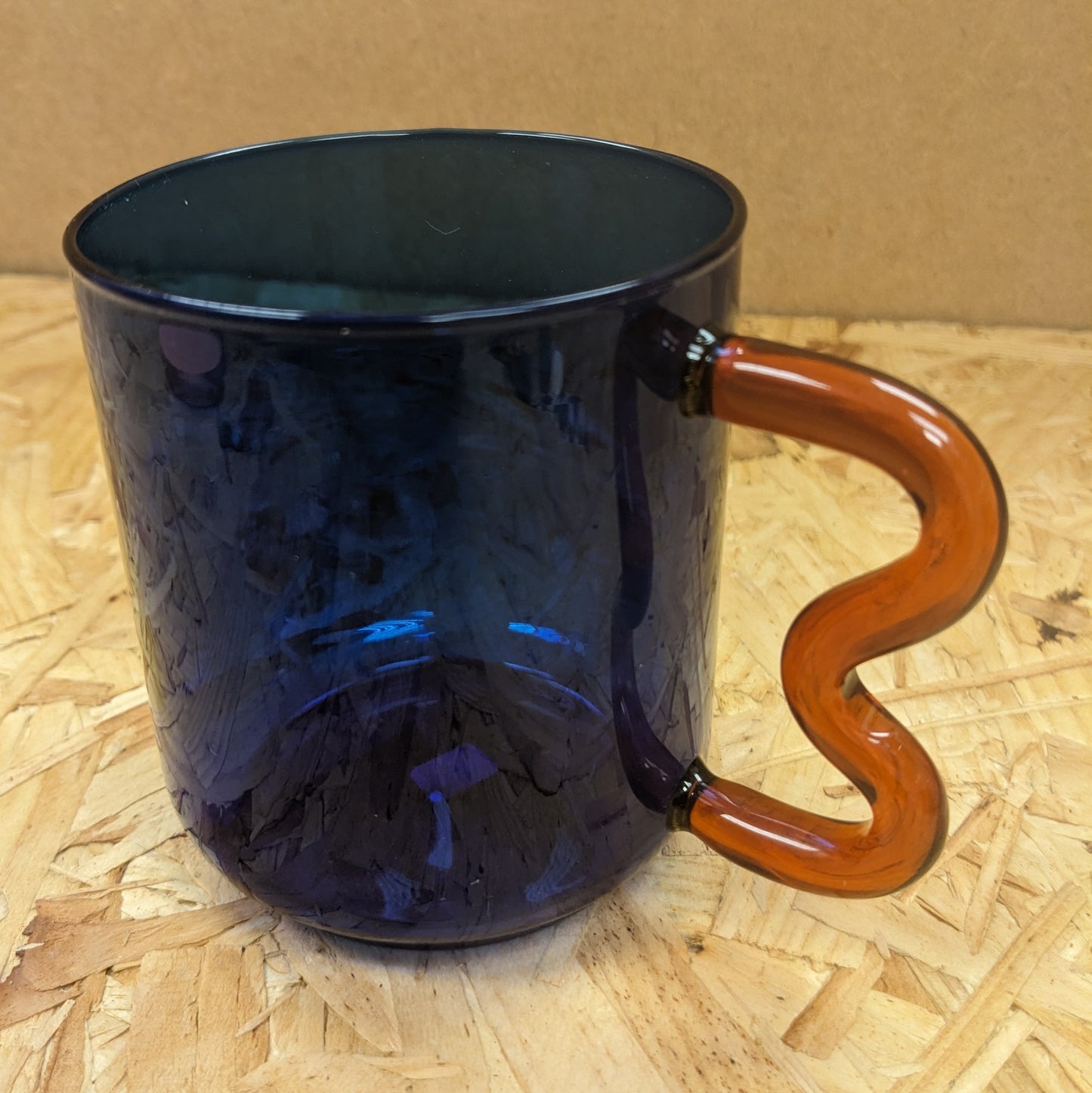 Wave glass mug in electric blue