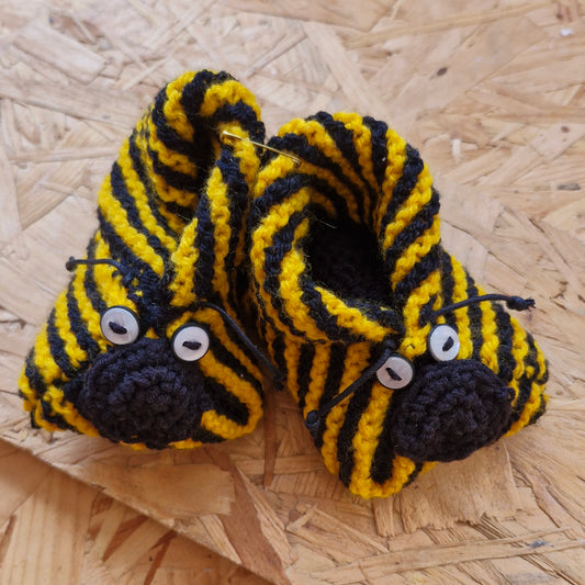 Knitted Bee baby booties