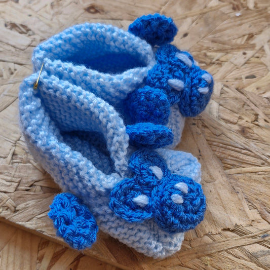 Knitted Blue monkey baby booties