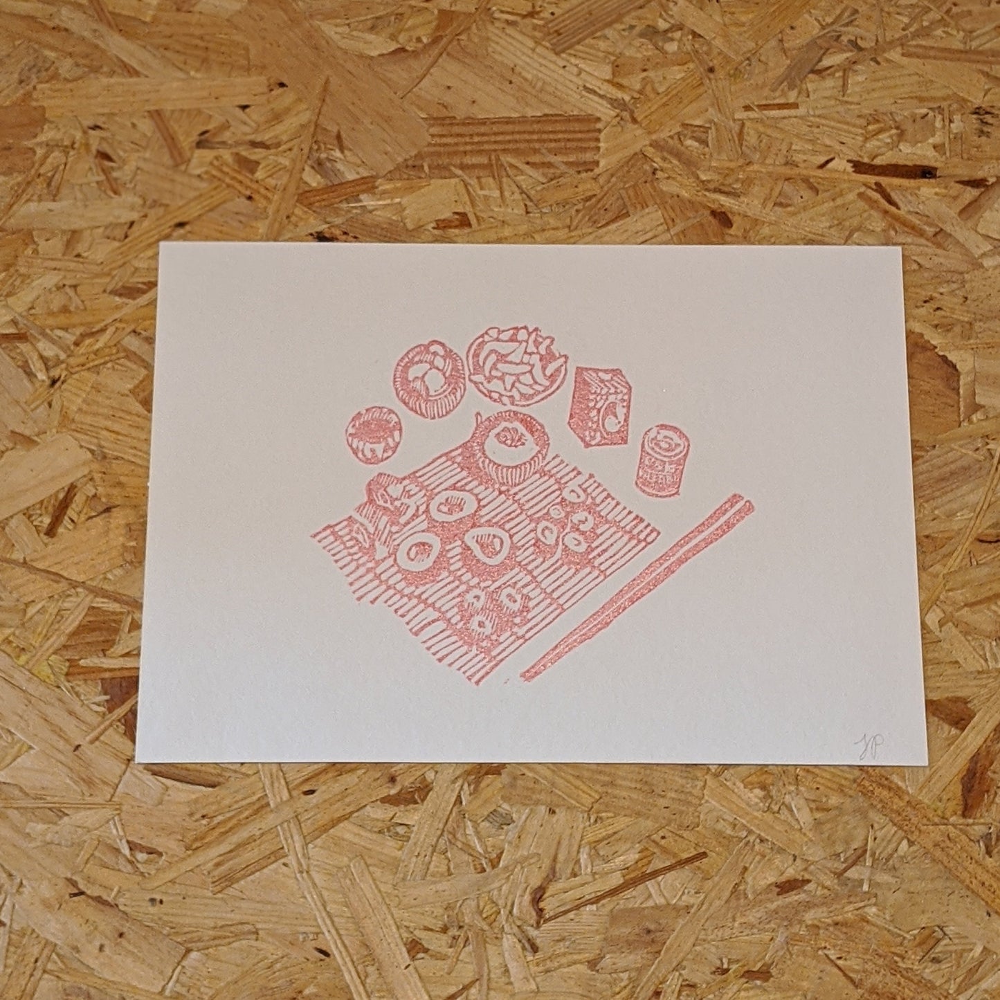 Sushi lino print - Glitter pink