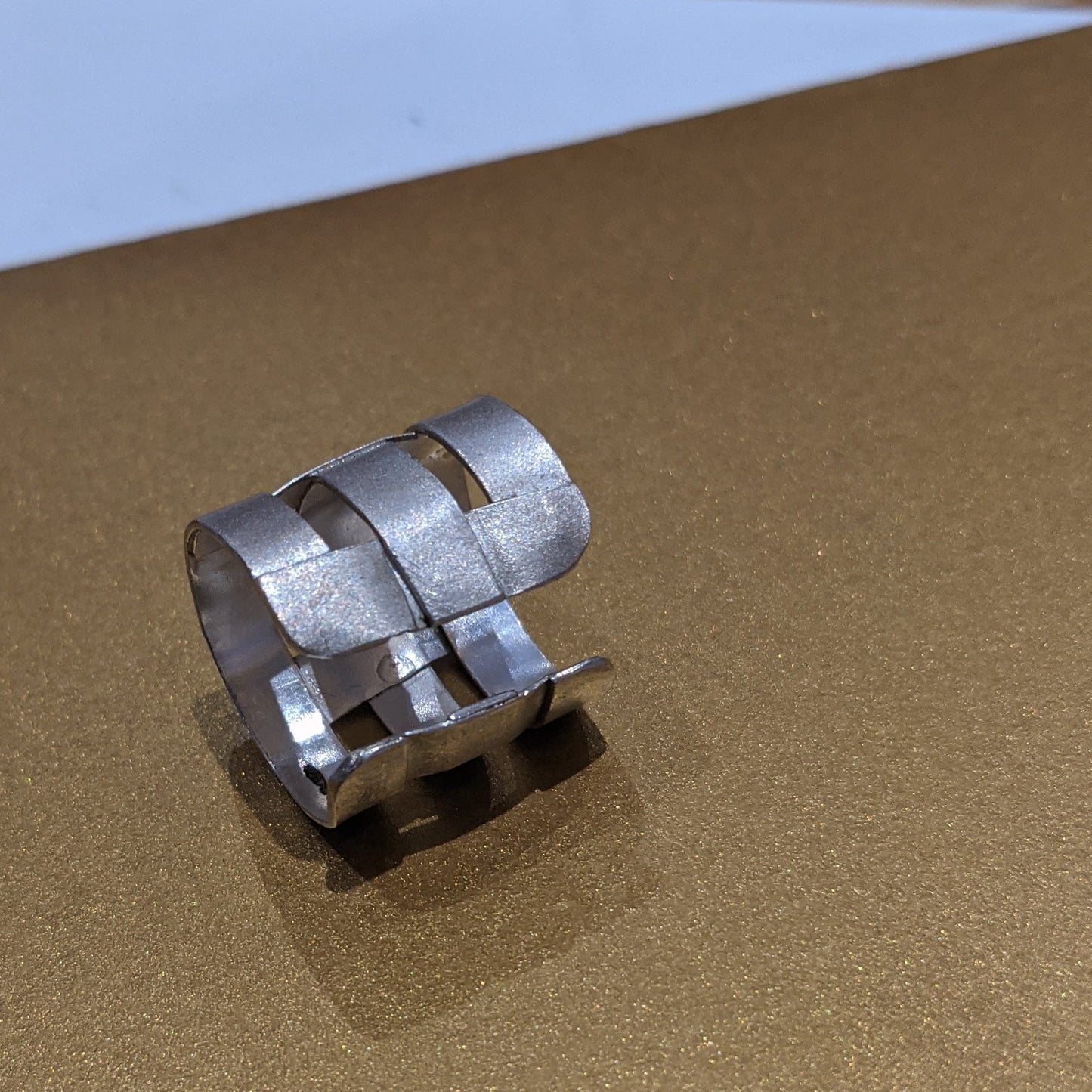 Silver woven cuff ring