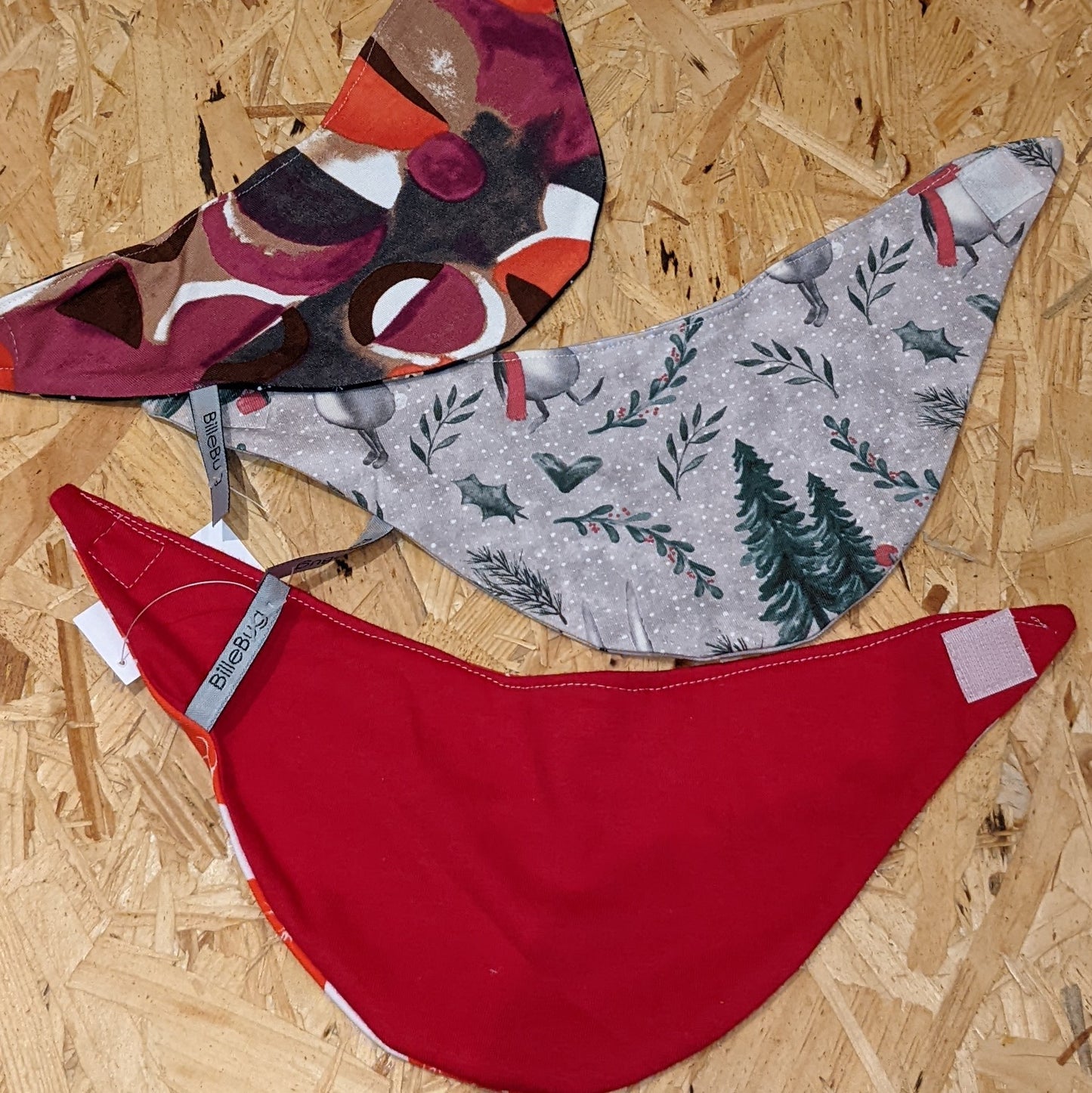 Reversible festive bibs set of 3