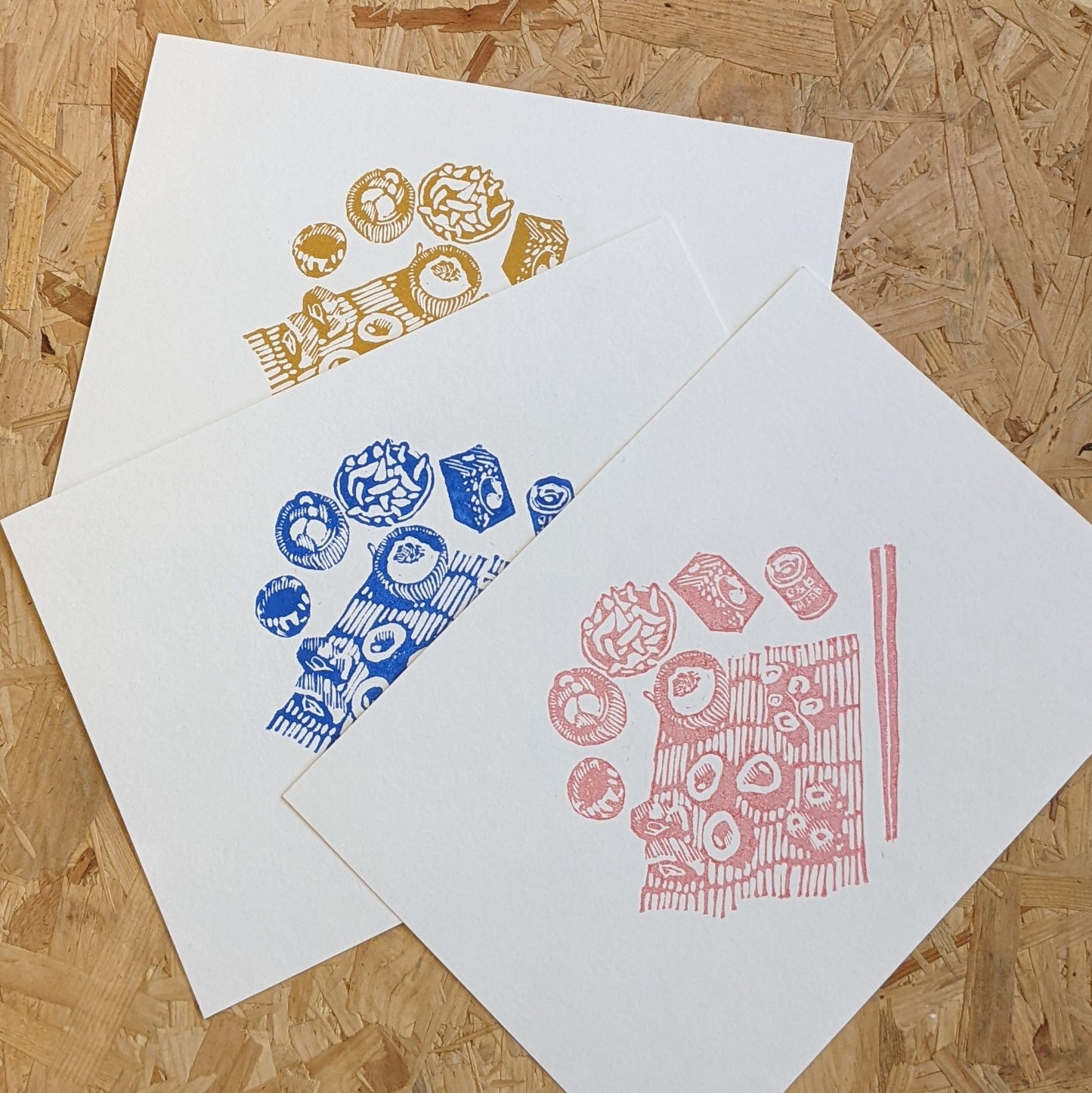 Sushi table lino print available in 3 colours