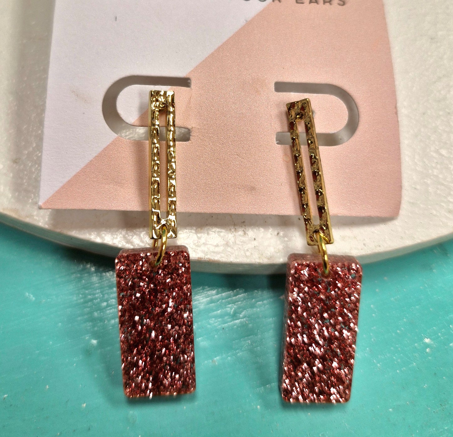 Glitter rectangle earrings