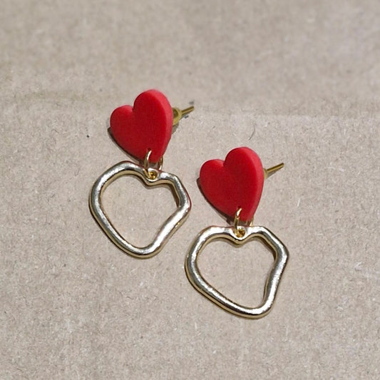 red heart irregular drop earrings