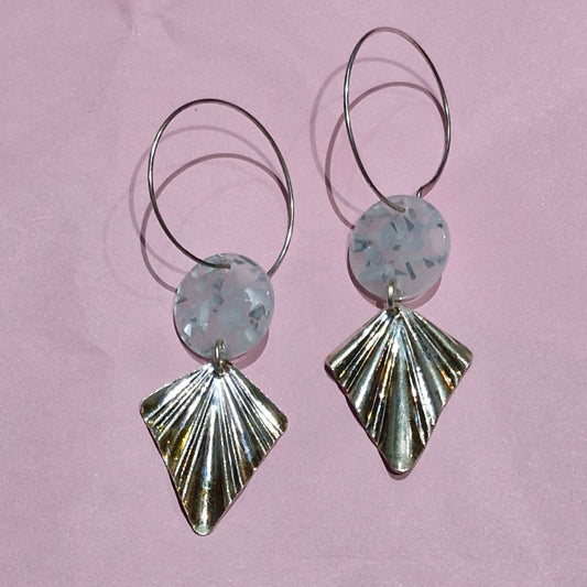 Silver Marble diamond fan hoops