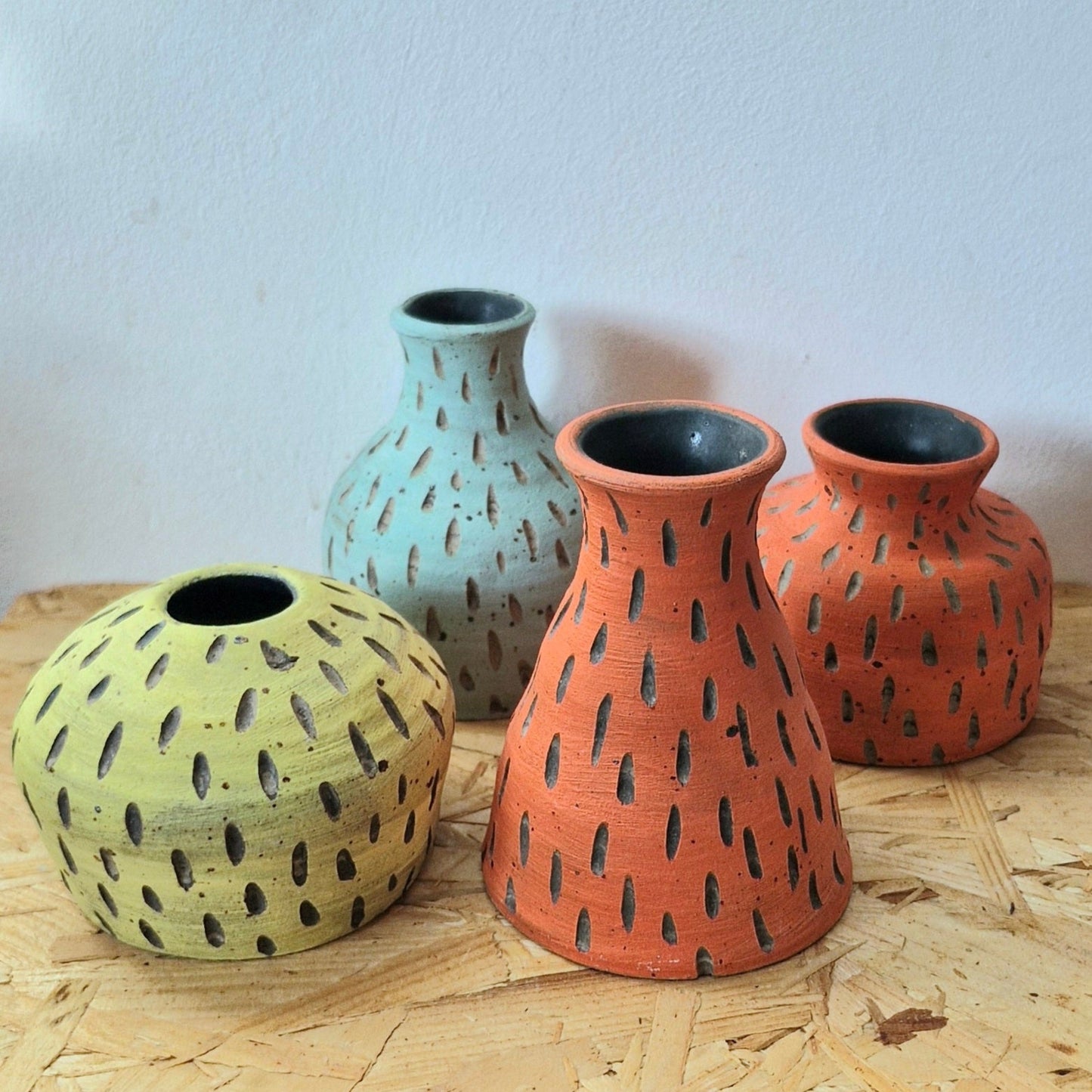 Relief matt glaze ceramic bud vases