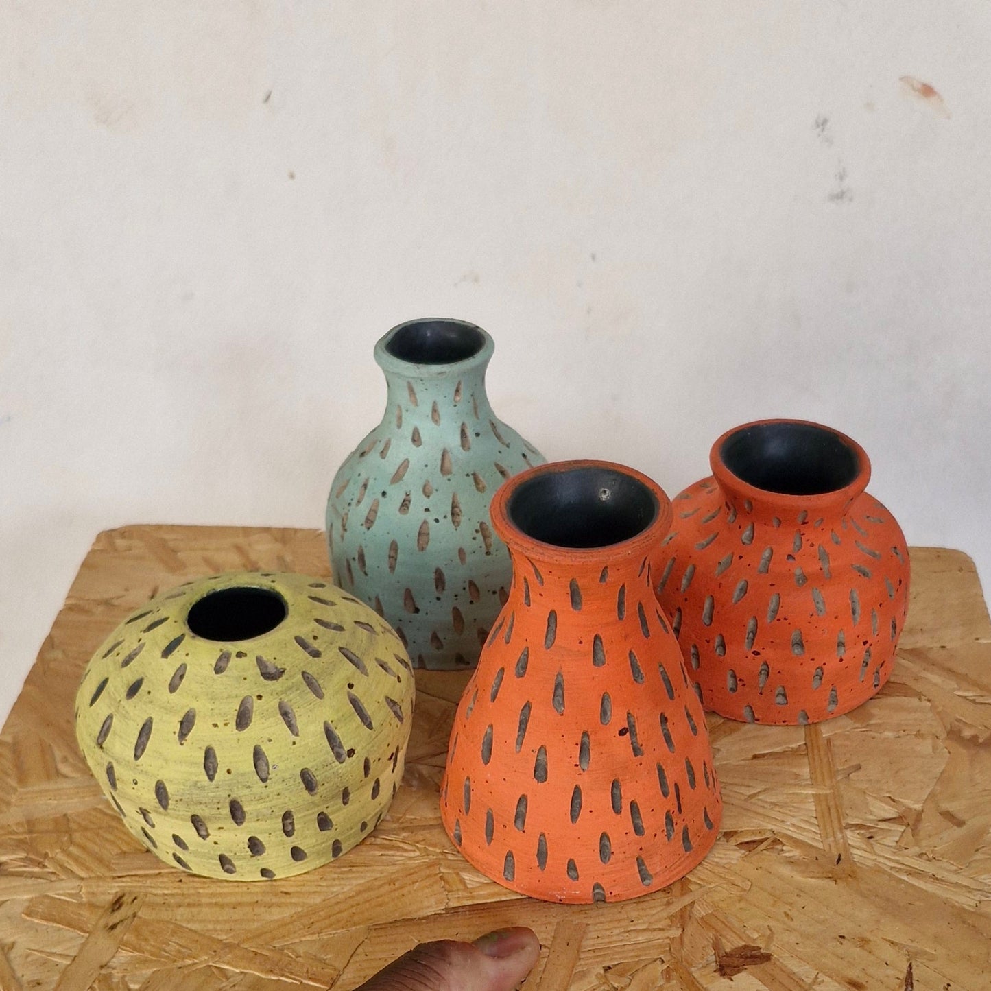 Relief matt glaze ceramic bud vases