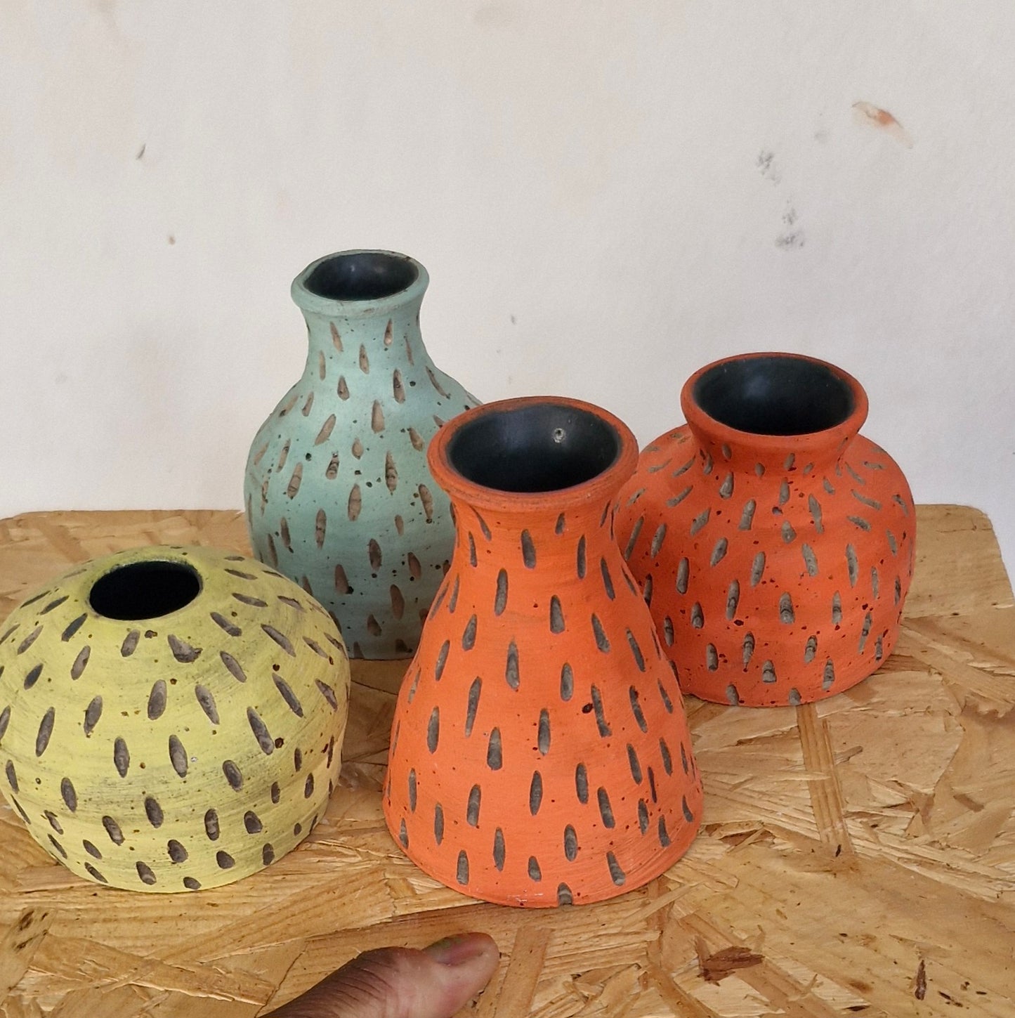 Relief matt glaze ceramic bud vases