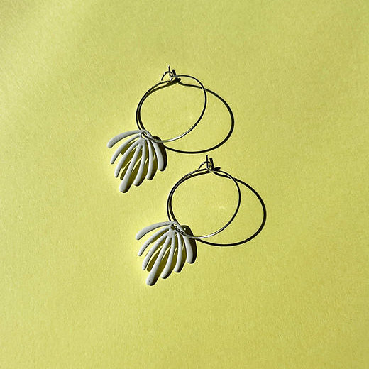 Cream feather style silver hoops