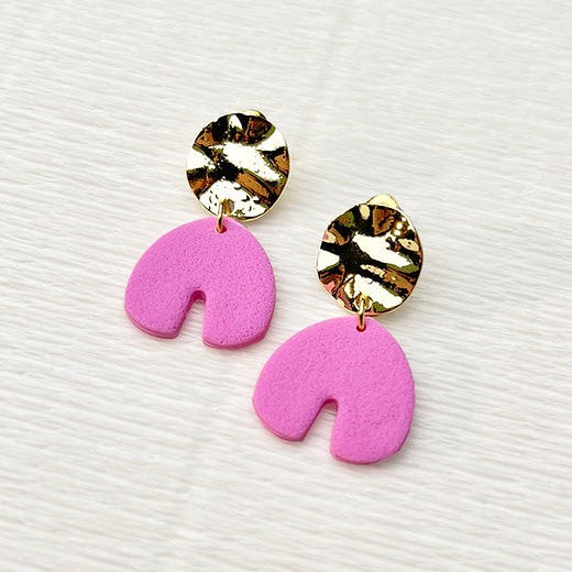 Pink hammered hoop pink earring