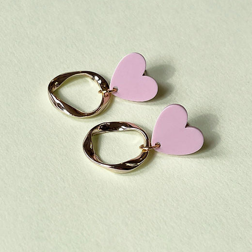 Pastel pink heart hoop earrings