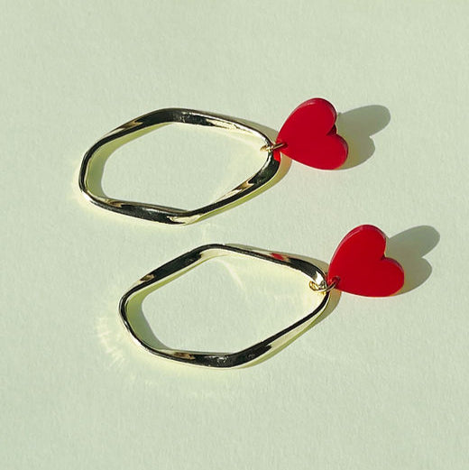 Red heart irregular drop earrings