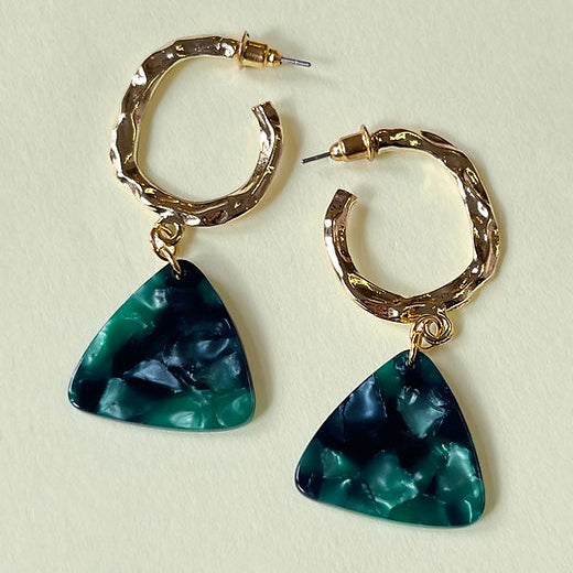 Hammered hoop marble drop earrings