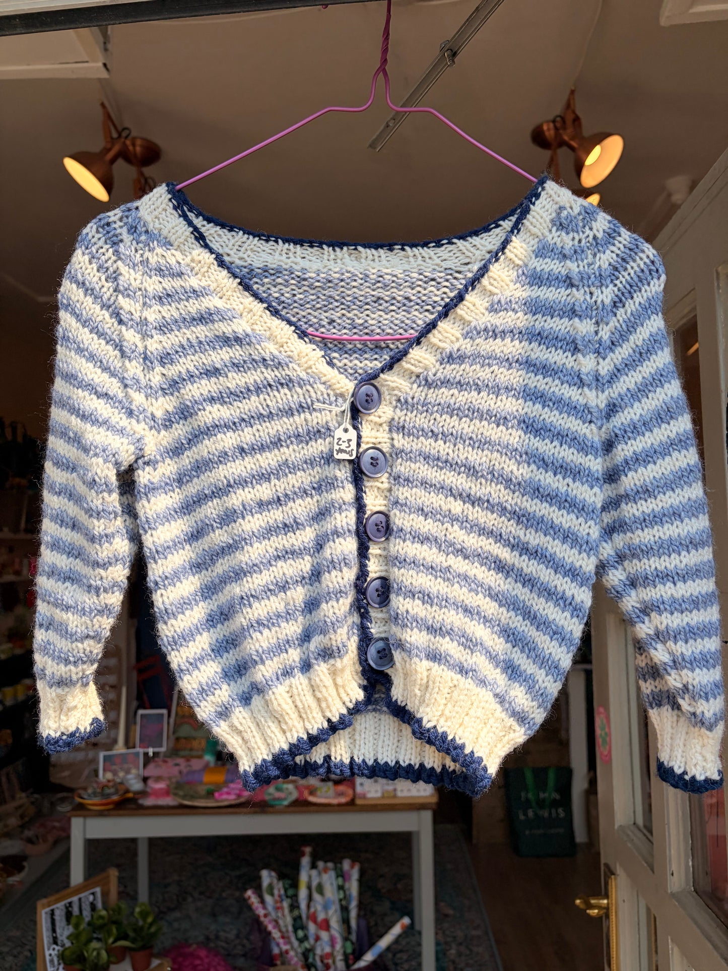 Blue and white striped knitted Cardigan