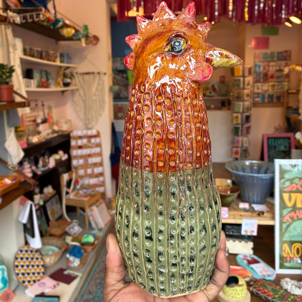 Handbuilt ceramic chicken 27cm