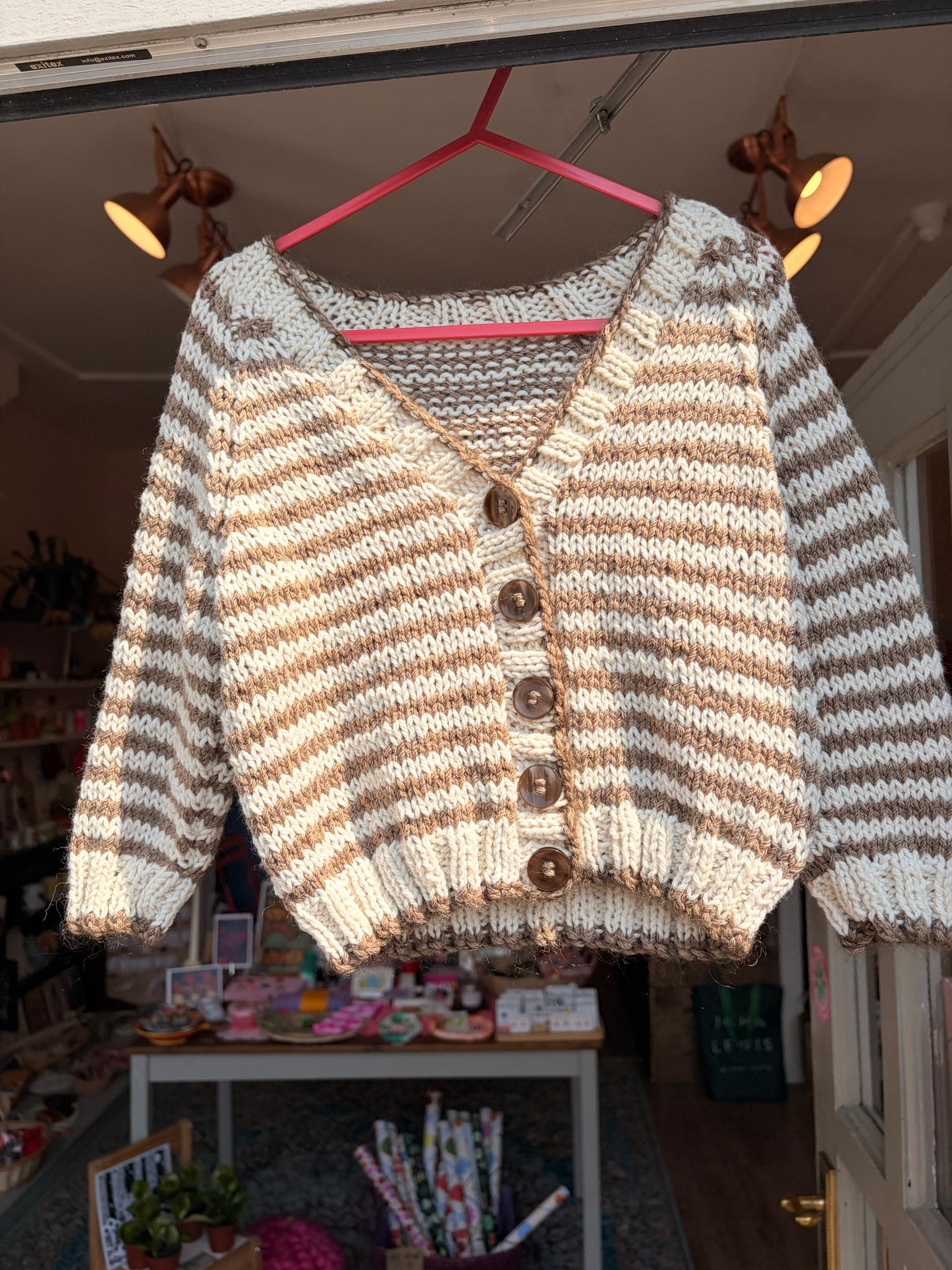Caramel striped knitted Cardigan