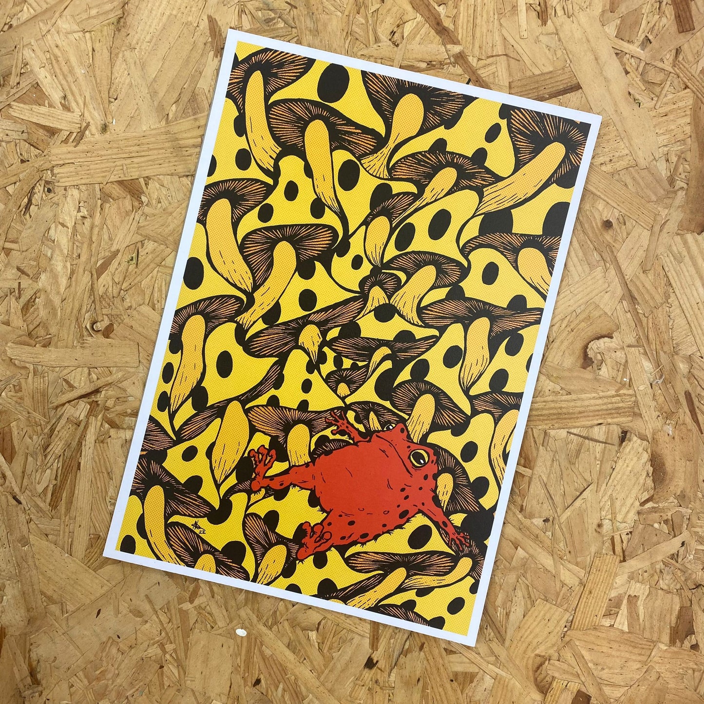 A4 Yellow mushroom and frog print