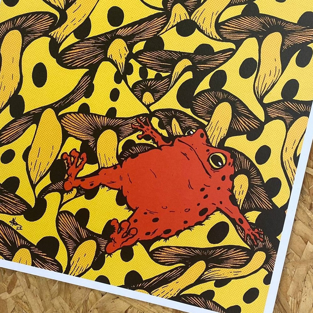 A4 Yellow mushroom and frog print