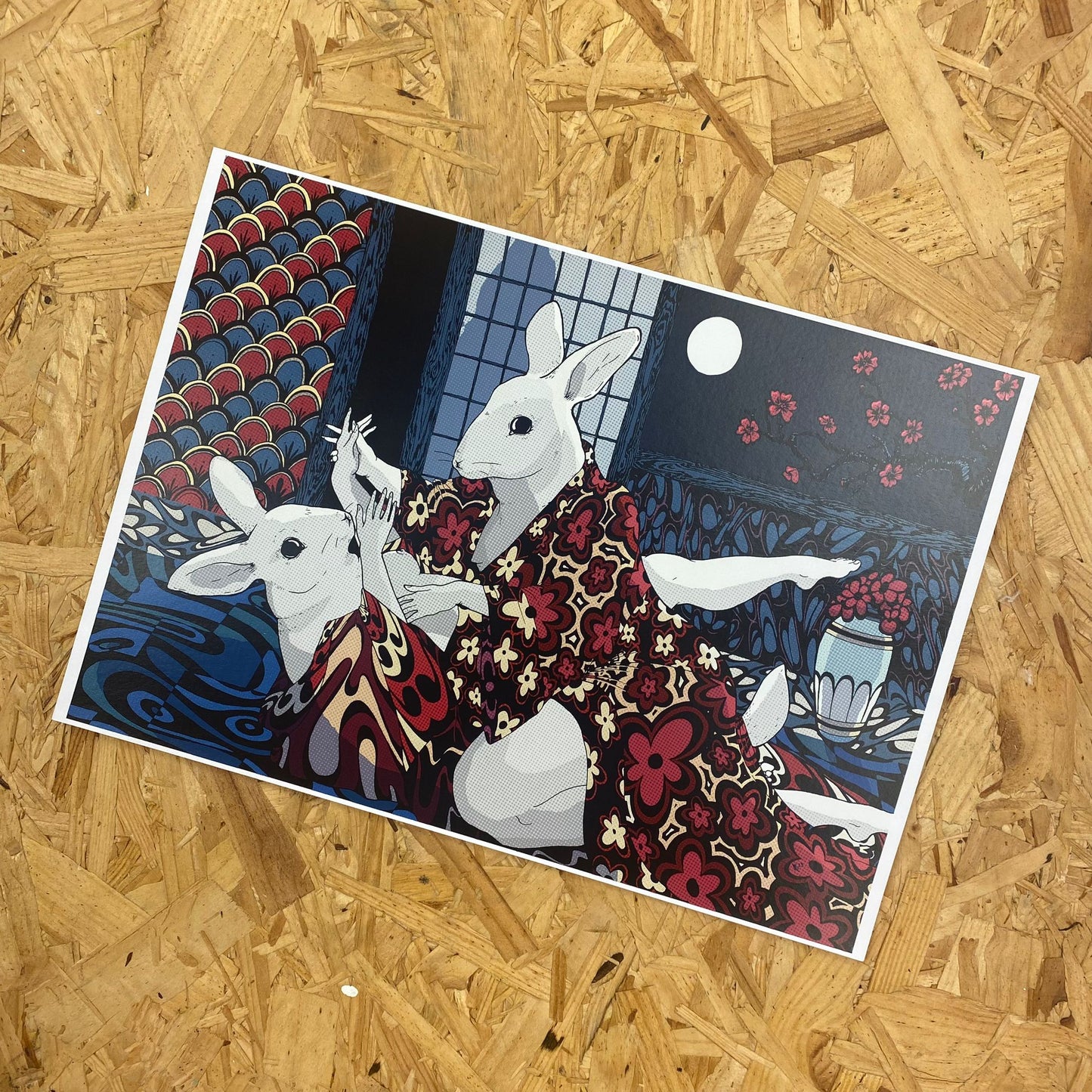 A4 romantic white rabbits print