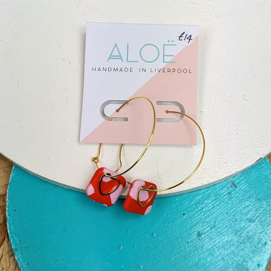 Hoop Red and Pink square earrings
