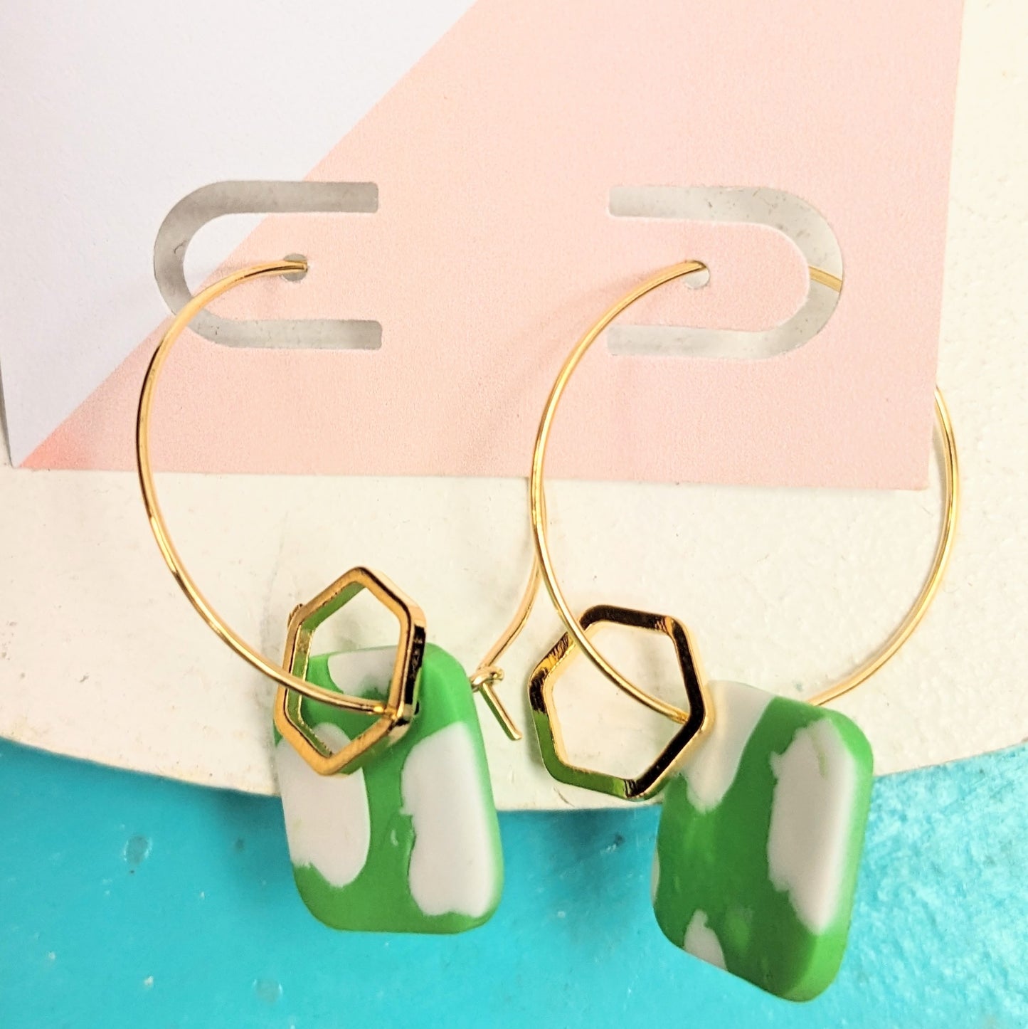 Lime square hoop earrings