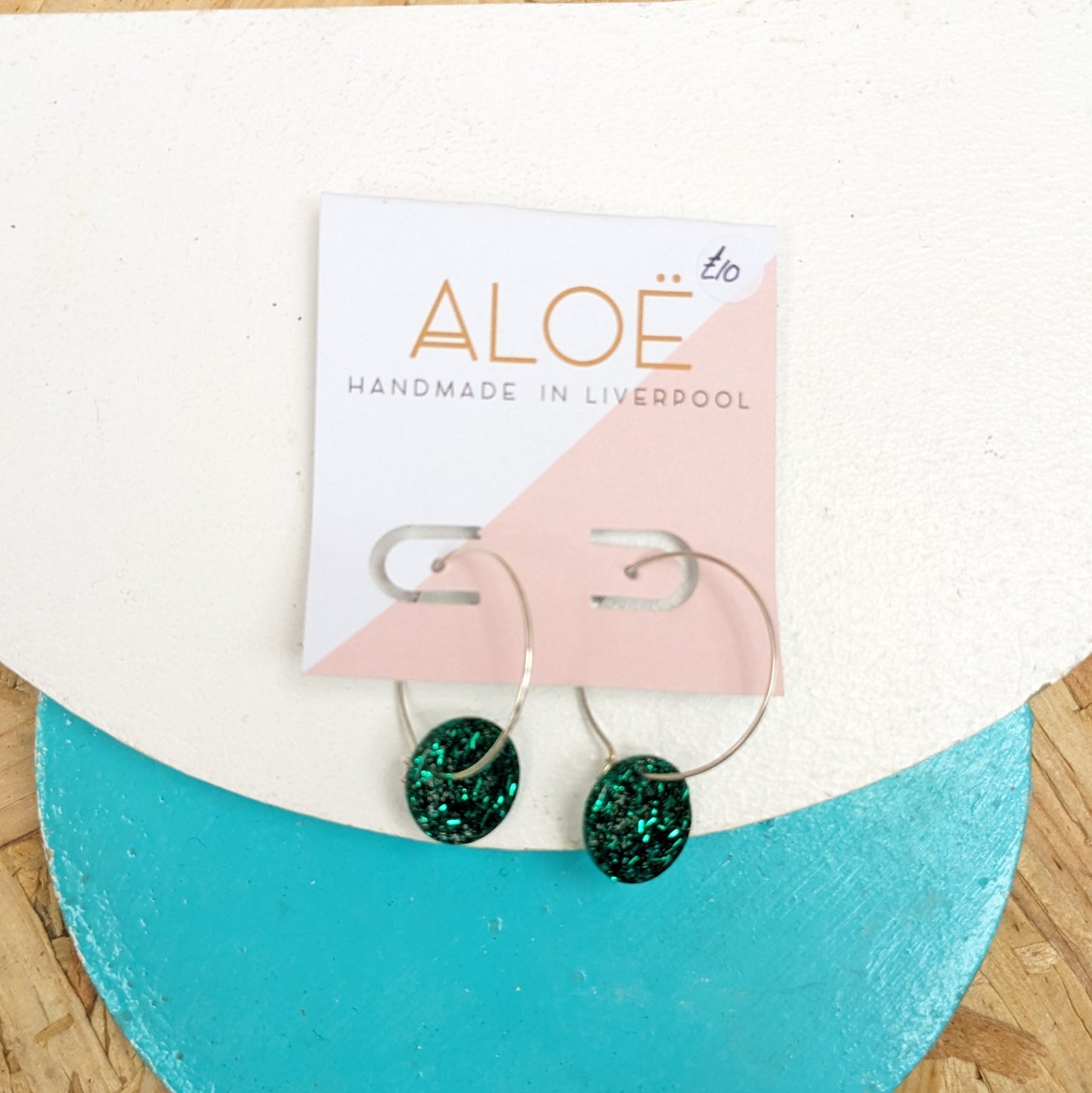 Emerald tinsel hoop earrings