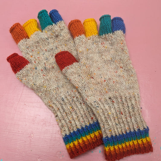 Rainbow fingerless gloves