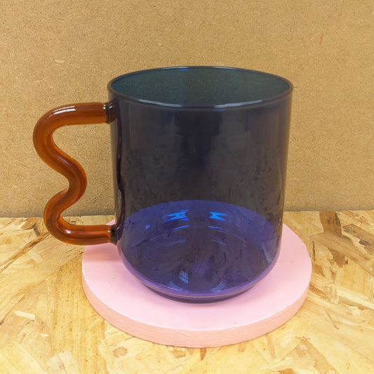Wave glass mug in electric blue