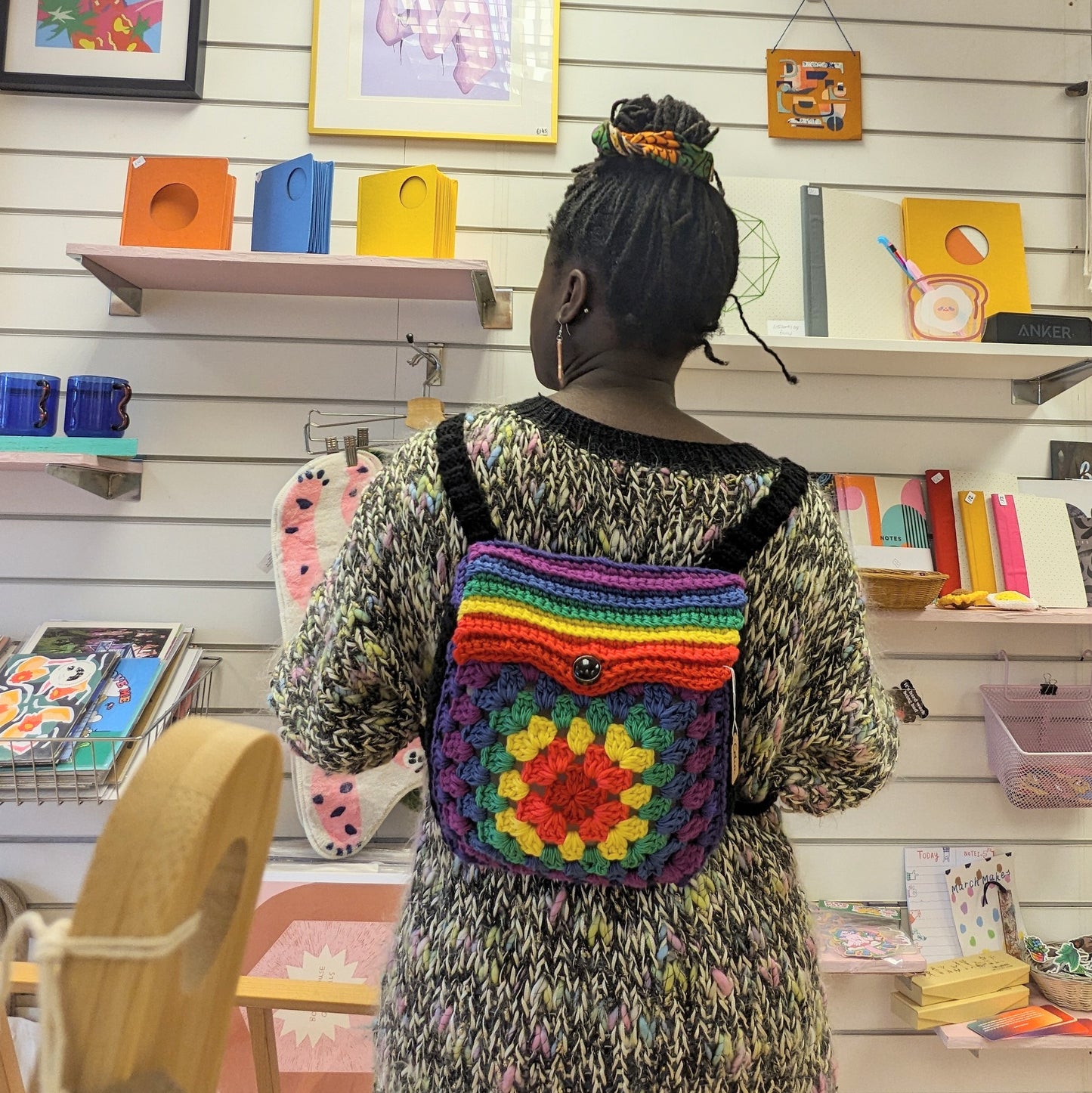 Crochet granny square backpack