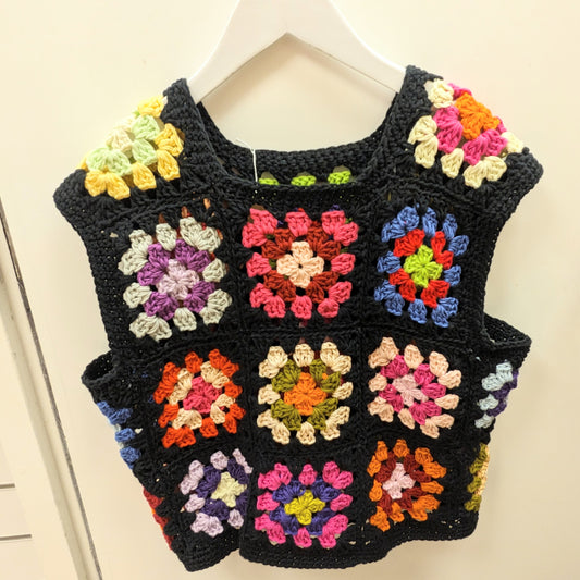 Black multi crochet crop top M/L