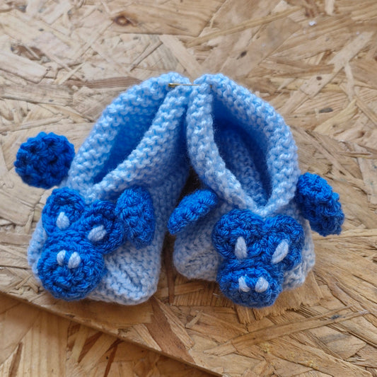 Knitted Blue monkey baby booties
