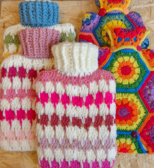 Handmade crochet hot water bottle covers (hot water bottle inc)