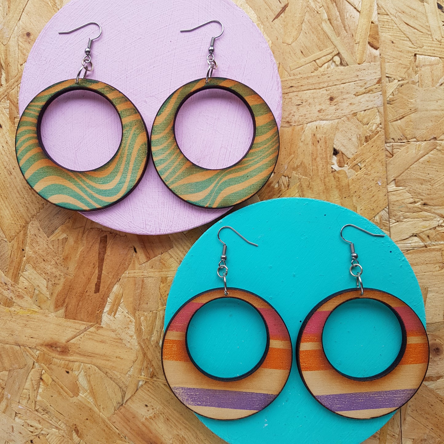 Colourful Wooden Hoop Earrings