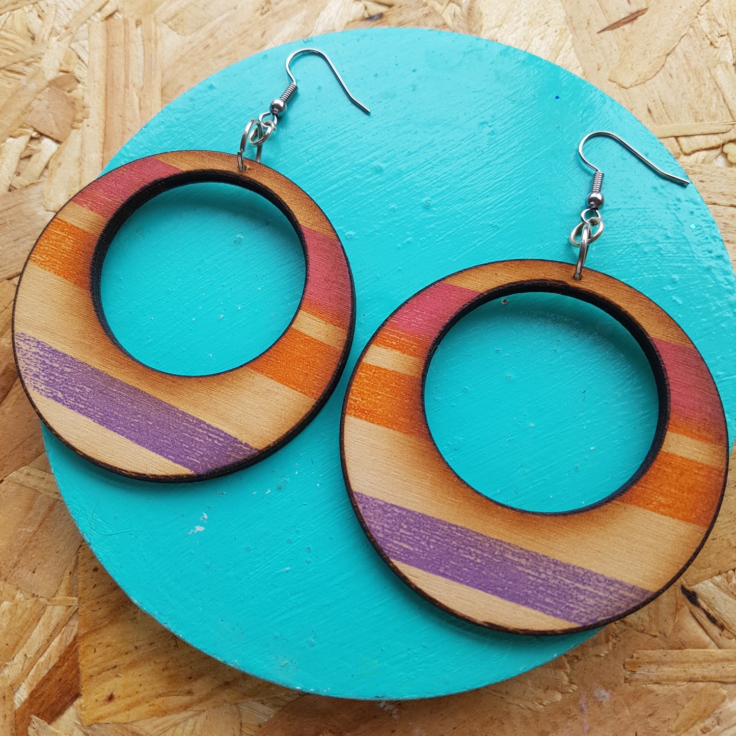 Colourful Wooden Hoop Earrings