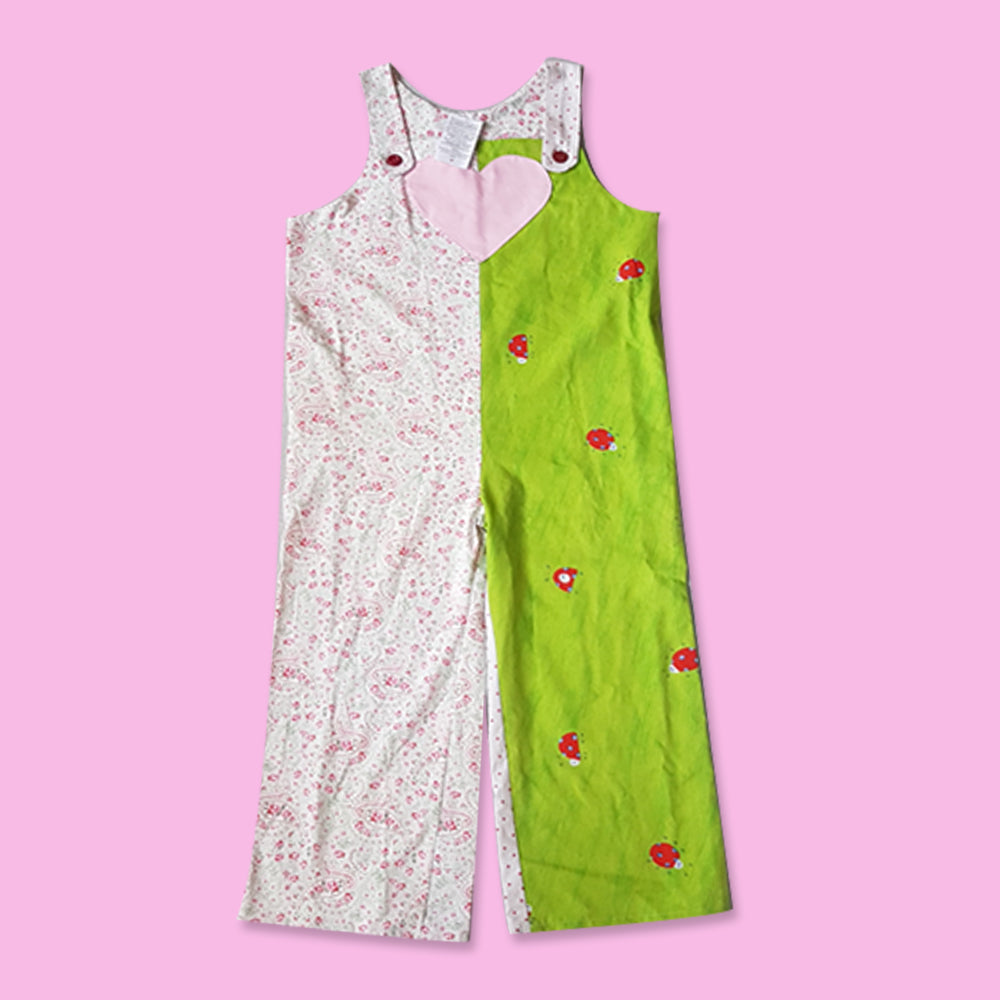 Mixed Pattern Dungarees with pink heart centre